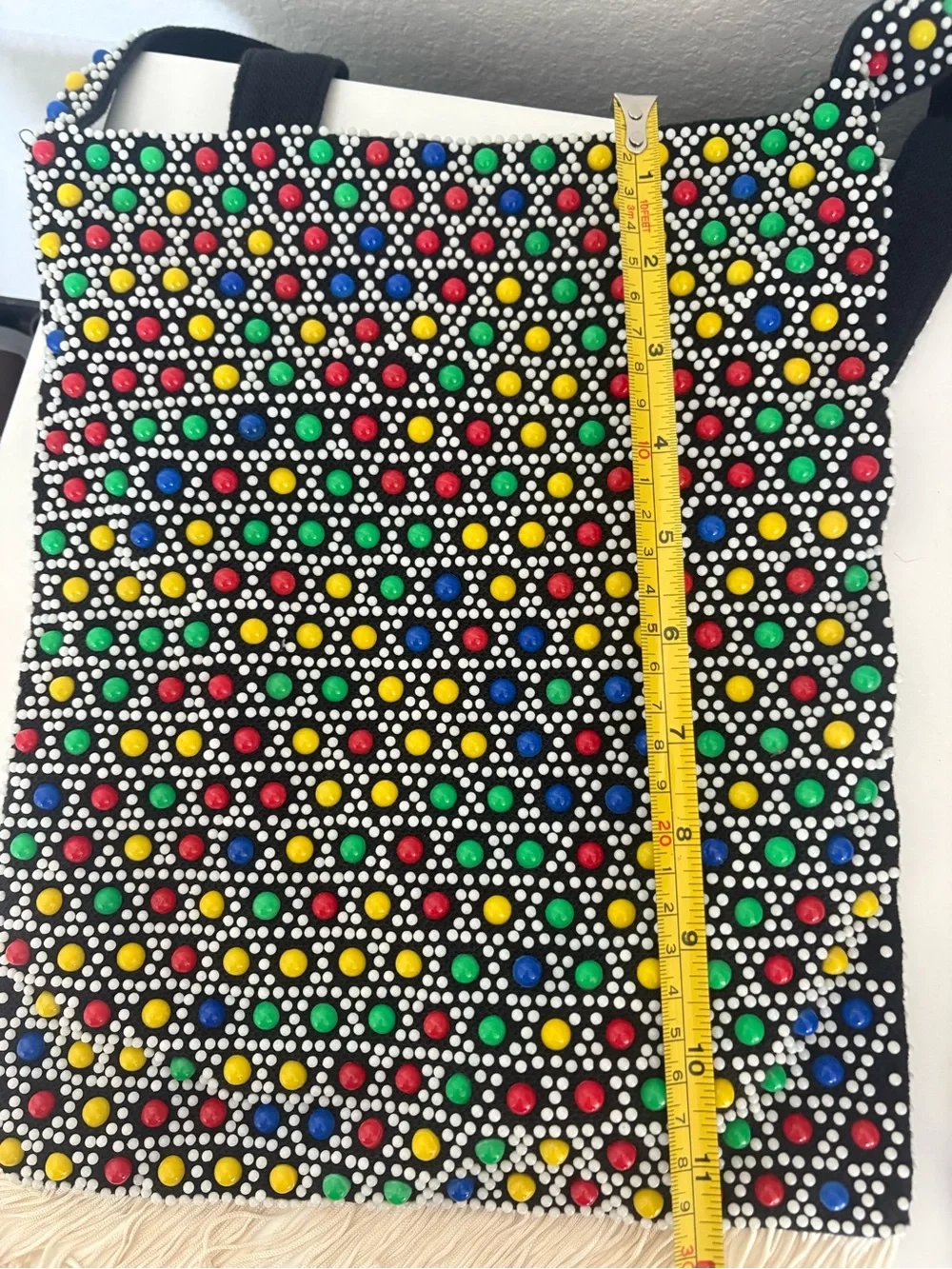 Vintage Colorful Beaded Fringe Retro 60s Mod Eclectic Festival Tote Bag